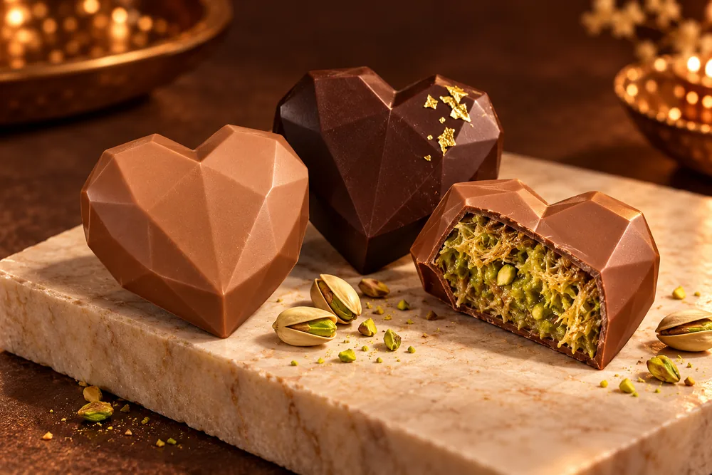 ZAYEI chocolate hearts on a marble board